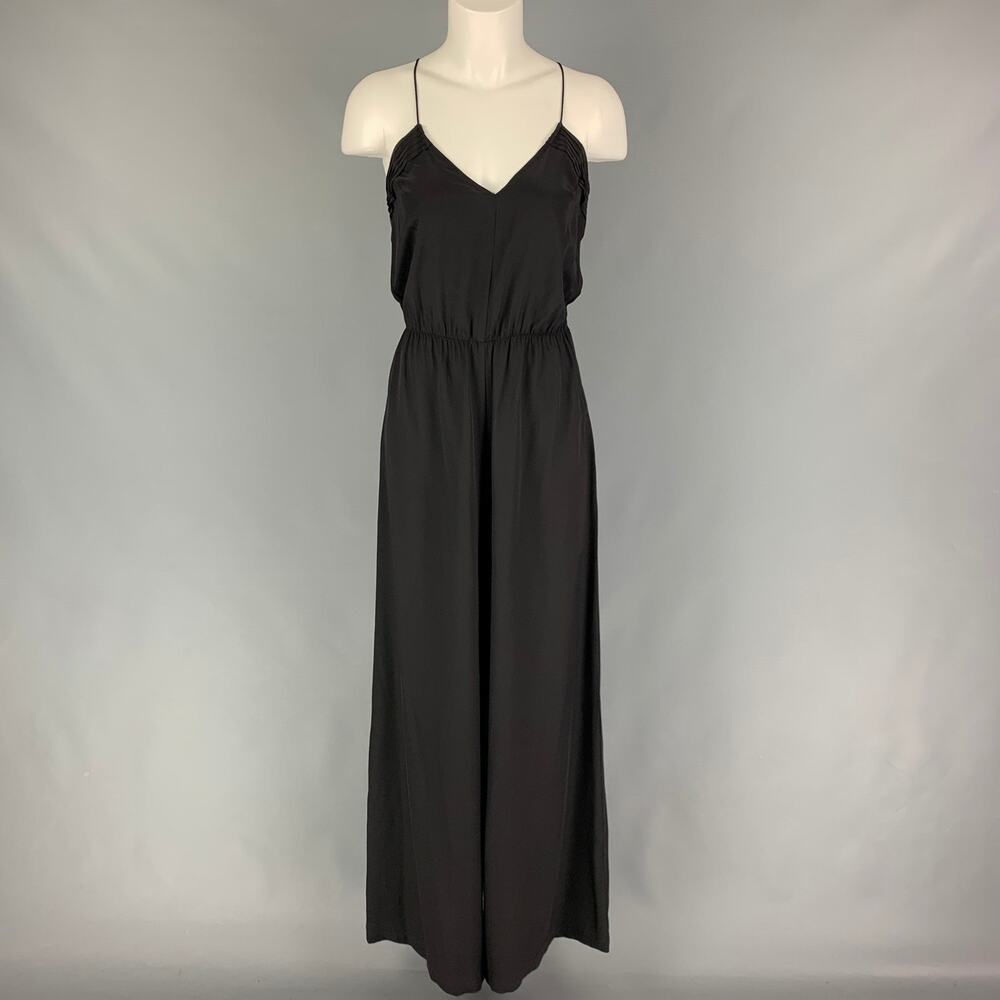 NO BRAND Size M Black Silk Ruffled Halter Jumpsuit